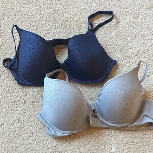 Victoria's Secret Smooth T-Shirt Bras in Navy and Light Gray 36B Uplift Semi Dem